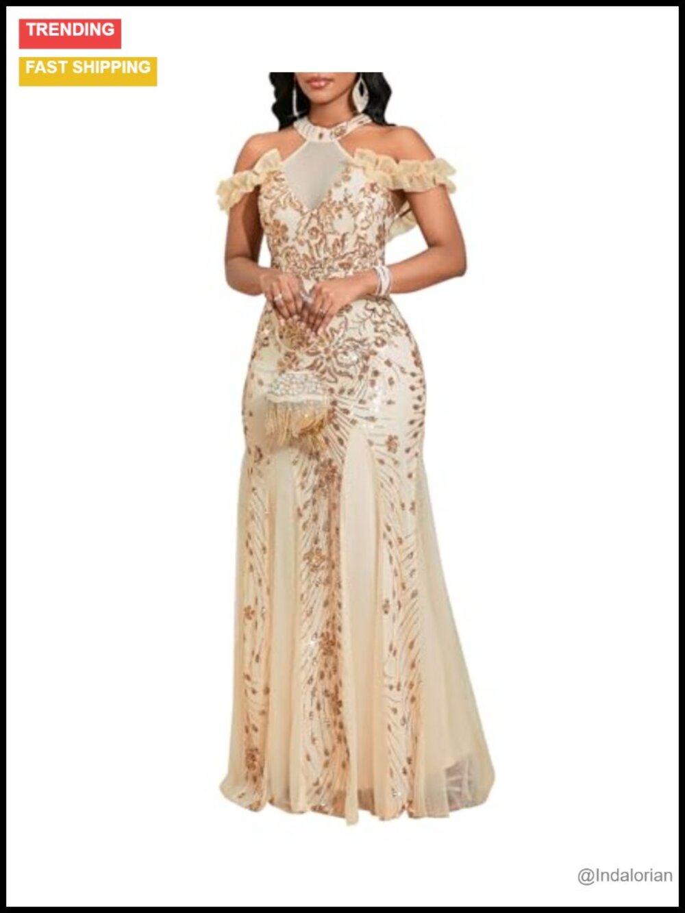Sequin Halter Mermaid Maxi Dress Bodycon Formal Evening